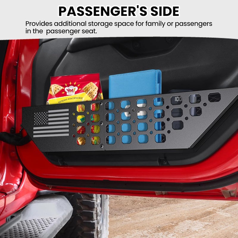 DIAMOOKY Metal Front Door Pocket Storage Box for Jeep Wrangler JL JLU 4XE 2018-2026 & Gladiator JT 2020-2023 2024 2025 2026 Accessories Door Organizer Storage (Not for Power Seats), Flat Flag, 2PCS - Image 3